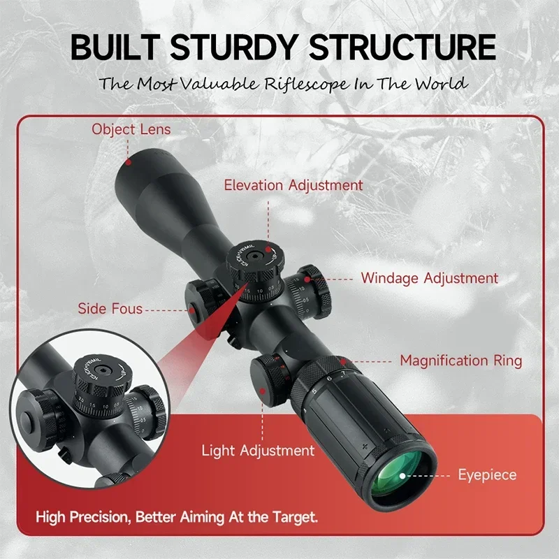 4-14x44IR FFP Optics Tactical Rifle Scope Hunting Red/Green Adjustable Brightness Spotting Scopes Optical Collimator 11MM/20MM