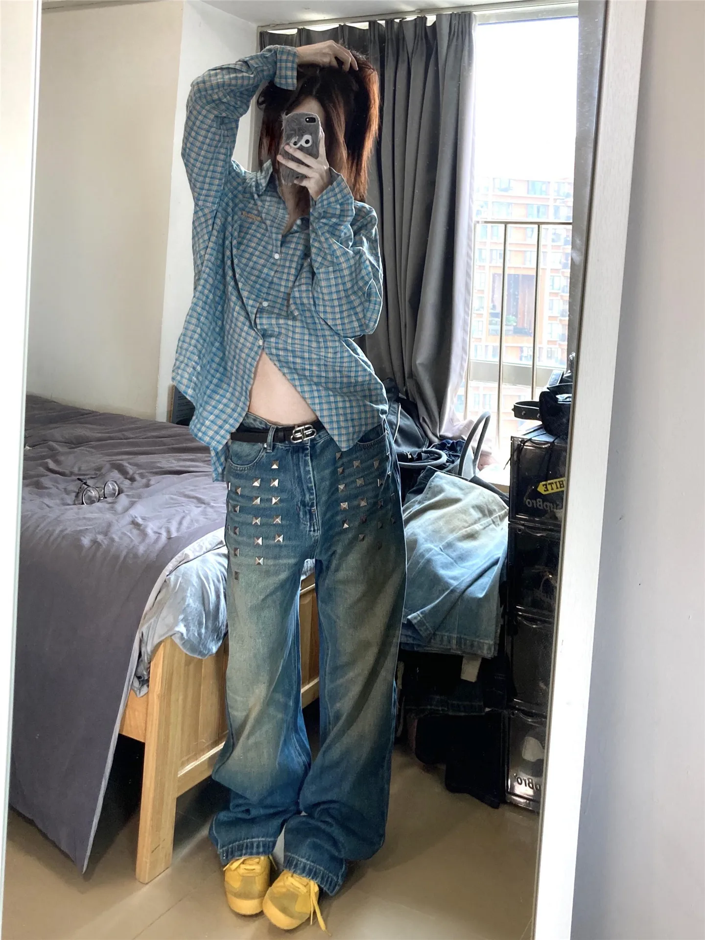 

Extended Length American High Street Low Waist Wide Leg Jeans Women's Loose Drapey Design Floor-Length Pants Spring Season
