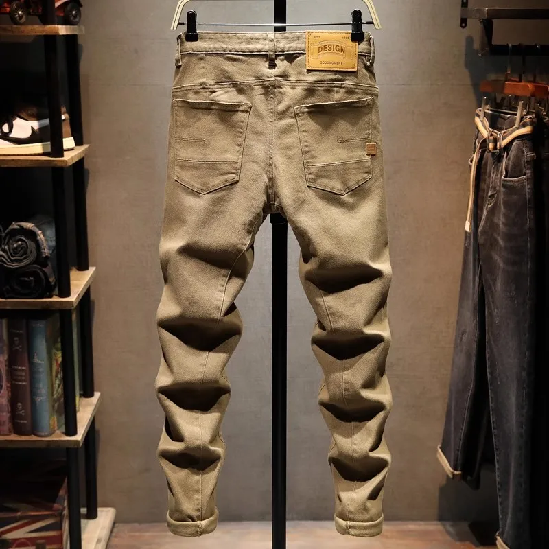 

Fashion Designer Men Jeans High Quality Khaki Stretch Slim Fit Casual Vintage Jeans Men High Quality Leisure Denim Pants Hombre