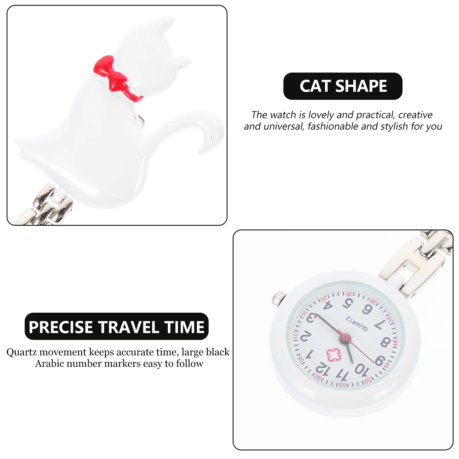 

Quartz Pocket Watch Lightweight Hanging Lovely Cat Design Nurse Watch Reliable Timing Simple Cleaning Exquisite Craftsmanship