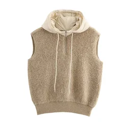 Autumn new fashionable women's clothingcasual and elegant design European and American style hooded knitted vest