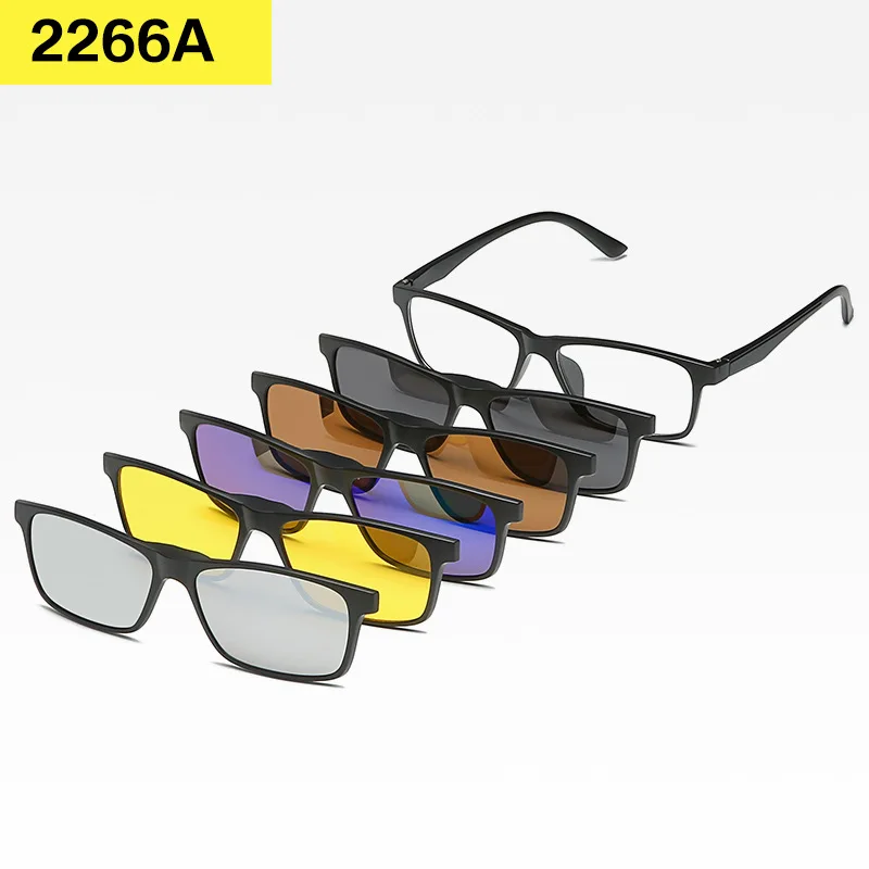 2266A 6 In 1 Spectacle Frame Men Women With 5 PCS Clip On Polarized Sunglasses Magnetic Glasses Male Computer Optical