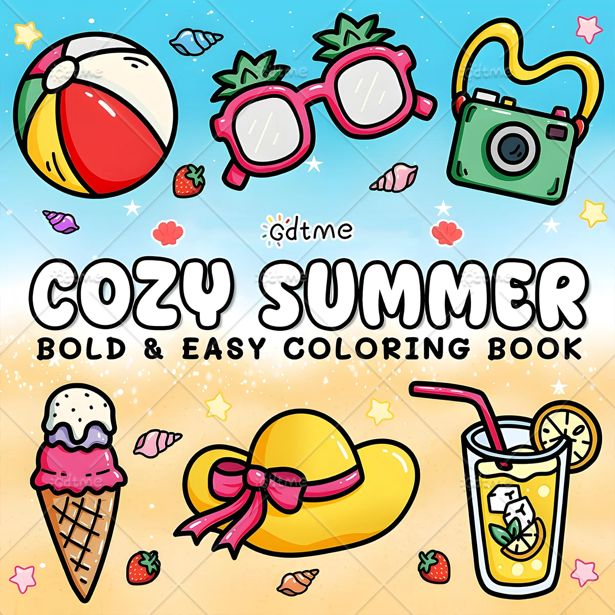 Cozy Summer Coloring Book, Bold & Easy Cute Beach Summer Element Patterns, Stress Relief Relaxing Art Drawing Book for Adults