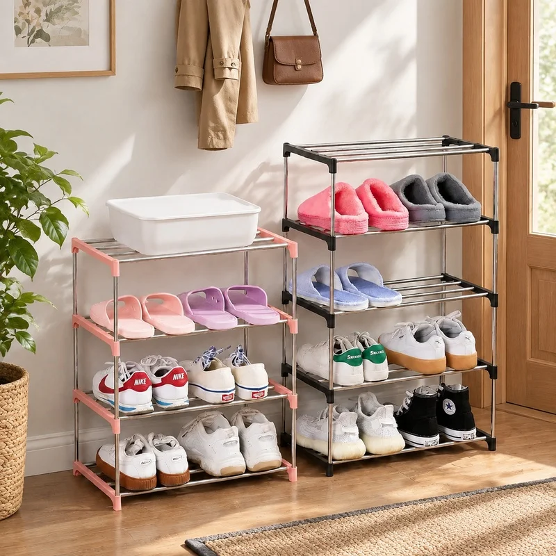 Compact 3-4 Tier Shoe Rack with Multiple Layers for Organized Home Storage