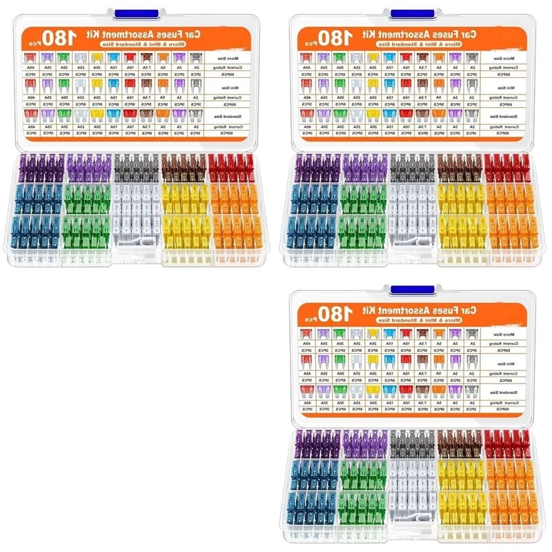 CYL-3Set 180Pcs Car Fuses Assorted Kit,60 Mini Blade Car Fuse +60 Standard Fuse Automotive +60 Micro-Type Fuse + Fuse Puller