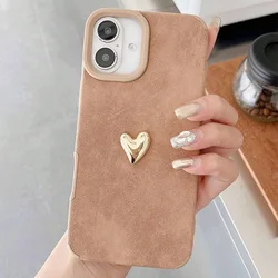 Gold Love Heart Shape Classic Brown Mobile Phone Case For iPhone 17 Air 16 15 14 13 12 11 Pro Max 7 8 Plus X XS XR Soft Cover