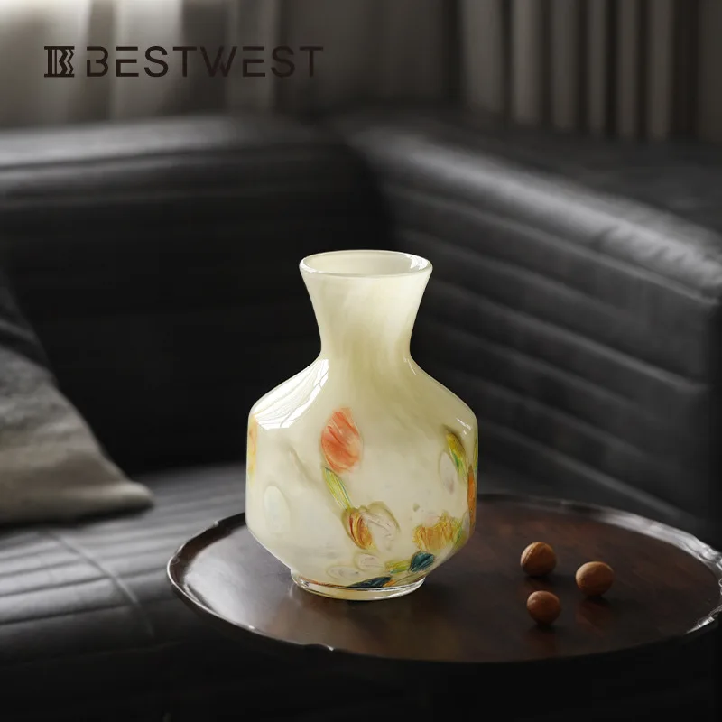 

Amber Jade Glass Vase Model House Home Decoration Glazed Flower Ware Restaurant Living Room Multifunctional Home Decoration