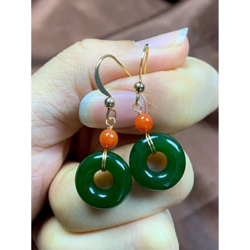 

Русские серьги из хэтяньского нефрита и яшмы, маленькие, с универсальной застежкой, брелок-подвеска, аксессуары для браслетов