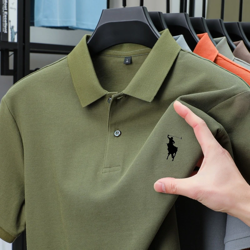 Summer Men's Fashionable High-End Design Short Sleeve Polo Shirt Exquisite 100%Cotton Embroidered Breathable T-Shirt