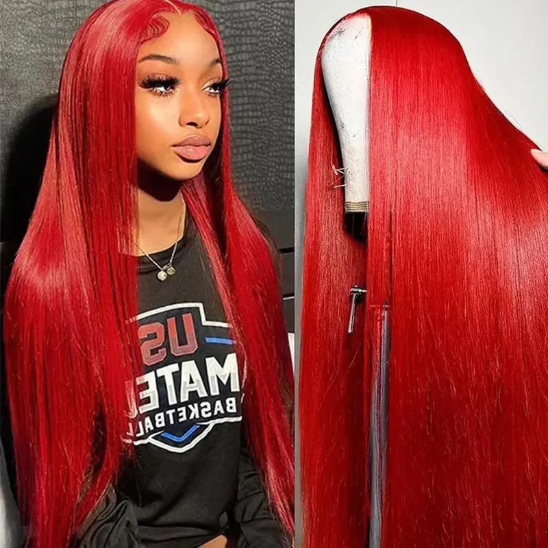 

100% Hot Red Human Hair 13x6 Hd Lace Frontal Human Hair Wigs Preplucked Burgundy Colored Wigs Brazilian Red Wig 13x4 Lace Front