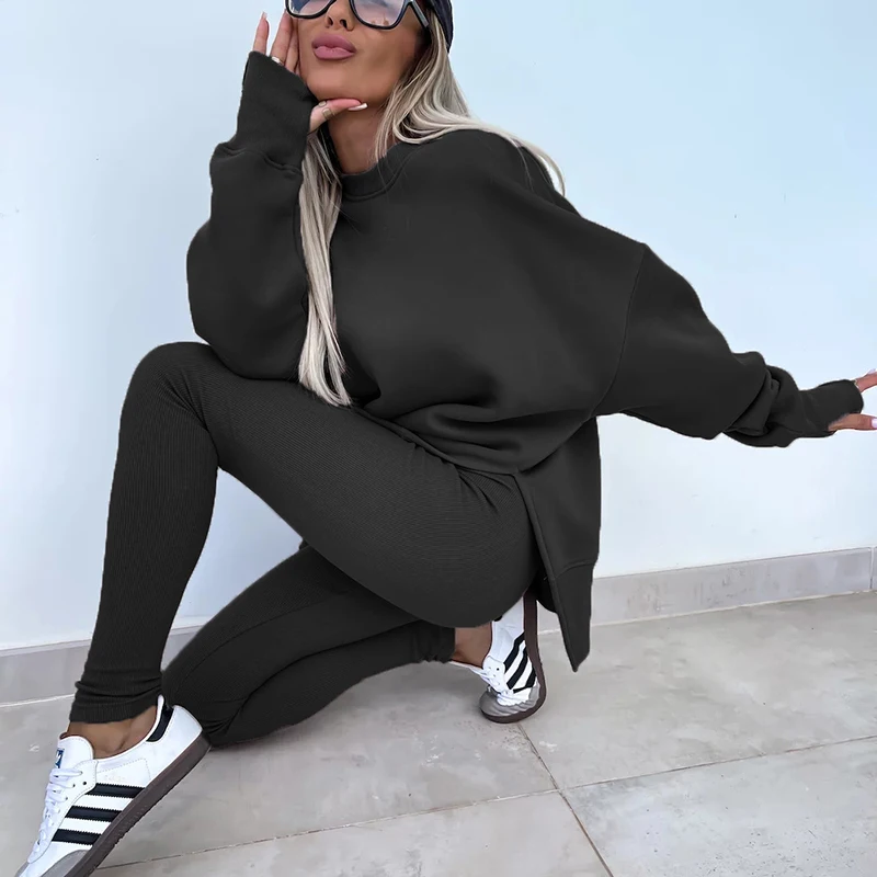 Feminino agasalho esportes conjunto de duas peças casual oversized sweatshirts e calças jogger conjunto velo ternos esportivos conjunto de roupas de treino