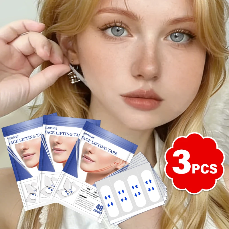 3pcs Invisible Face Lifting Stickers Instant V Face Tape Reduce Double Chin Tighten Skin Waterproof Sweatproof Facial Patch