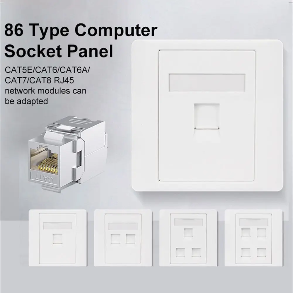 1Pcs 86 Type Network Wall Panel 1/2/3/4 Port RJ45 Connector RJ45 Outlet 8.5x8.5cm CAT5E CAT6 CAT6A CAT7 CAT8