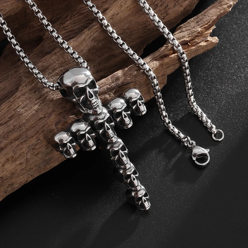 Christian Jesus Cross Full Skull Pendant Necklace for Men and Women Personality Biker Punk Exorcist Amulet Jewelry image 5