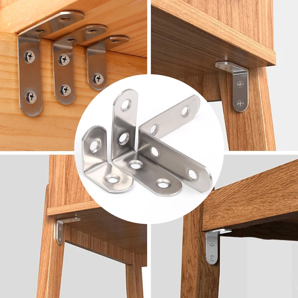 1/20 Stück rechtwinklige Halterung mit Schraube, Edelstahl-Anschlüsse, Eckstrebe, Hardware-Befestigungen, Möbel, Schrank, Rahmenunterstützung
