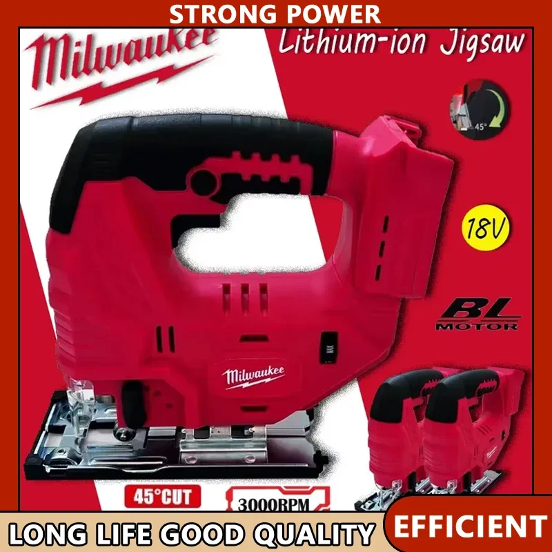 

Milwaukee 18V 20V Brushless Jigsaw Electric Woodworking Tool with Battery 0-45º Cutting 3 Orbital Settings for DIY Projects