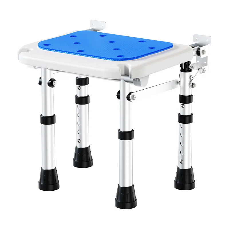 Wall-Mounted Folding Shower Chair, Aluminum Alloy, Anti-Slip Bath Stool for Elderly Disabled Pregnant, 4-Legged Bathroom Seat