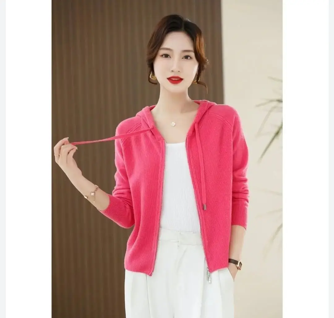 2025 herbst Winter Neue Feste Temperament Abnehmen Fleisch-bedeckende Vielseitige Mit Kapuze Gestrickte Lange ärmeln Strickjacke Tops für Frauen