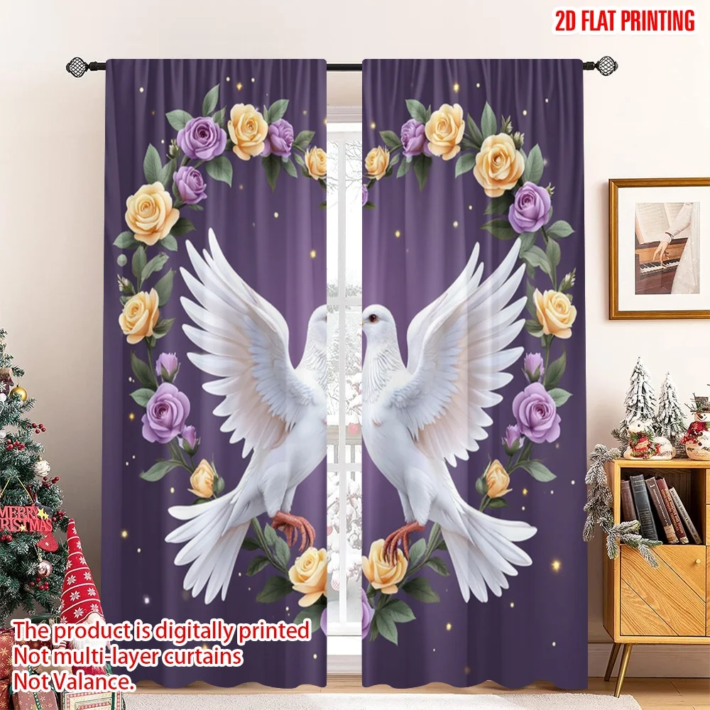 

2pcs 2D flat printing Curtain Doves heart love romance nature Digital Printed Polyester Drapes All Season Party & Holiday Decor