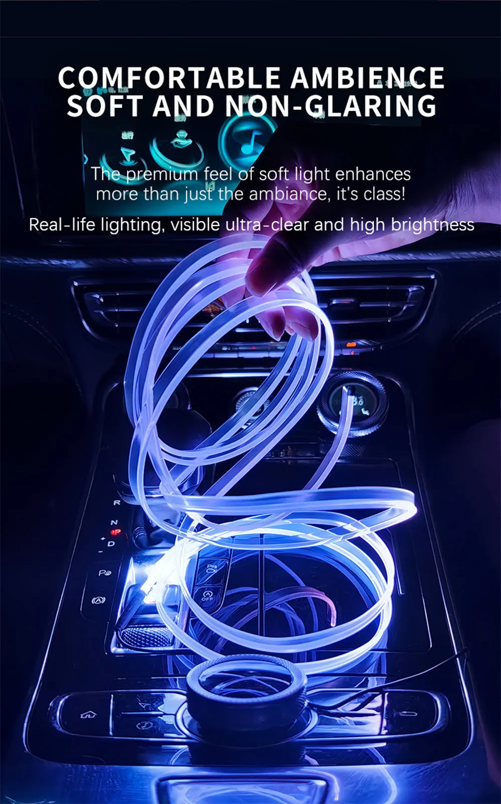Car RGB LED Ambient Light Strip USB Fiber Optic Atmosphere Car Neon Interior Light Strip Center Console Door Decoration Lamp