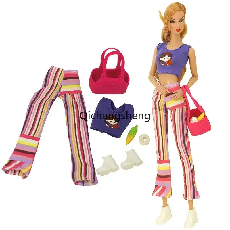 Fashion 1/6 Doll Clothes Set For Barbie Dolls Outfit For Barbie Dollhouse Accessories Shoes Pants Bag 11.5