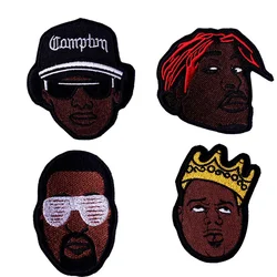 French Hip Hop Singer Avatar Embroidered Badges Black Rapper Star Head Portrait Iron on Patches for Caps T-shirt DIY Decorations