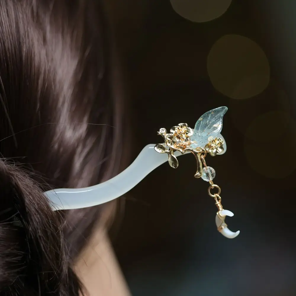 and Devil Hair Fork Moon Pendant Gift Crescent Moon Hairpin TV Drama Same Style Fritillaria Hair Stick Women Hair Accessories