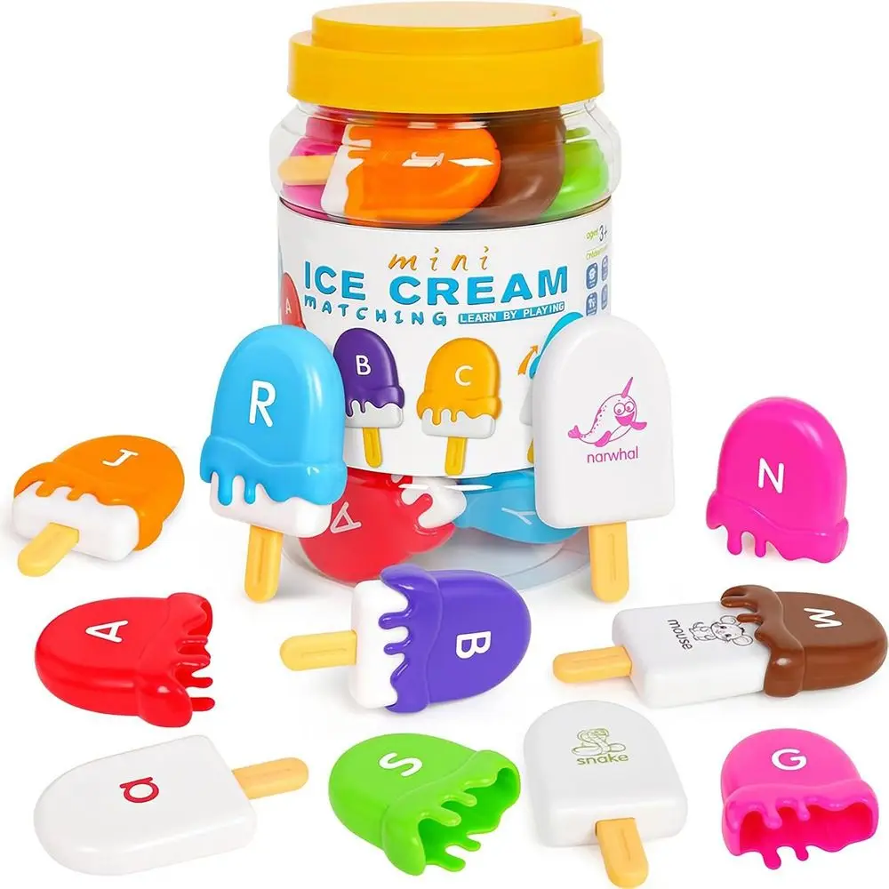 1 set 52 pezzi set di giocattoli educativi forma di gelato alfabeto multicolore abbinato set di ordinamento dei colori animali giocattoli in plastica