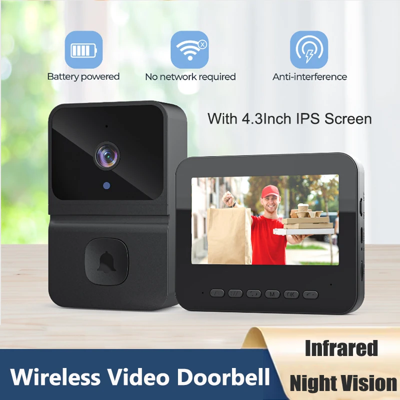 

4.3Inch WiFi Video Doorbell Wireless Two Way Intercom Infrared Doorbell Camera Smart Home Security Night Vision Visual Door Bell