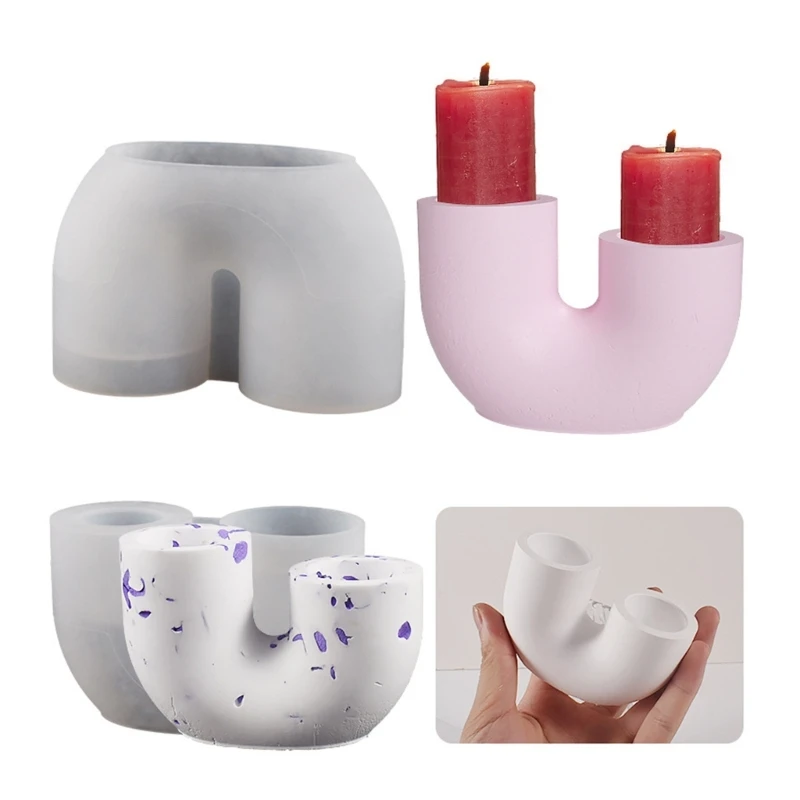 R3MC Candleholer Silicone Mold Cement Candle Holder Molds U-shaped Holder Resin Mould