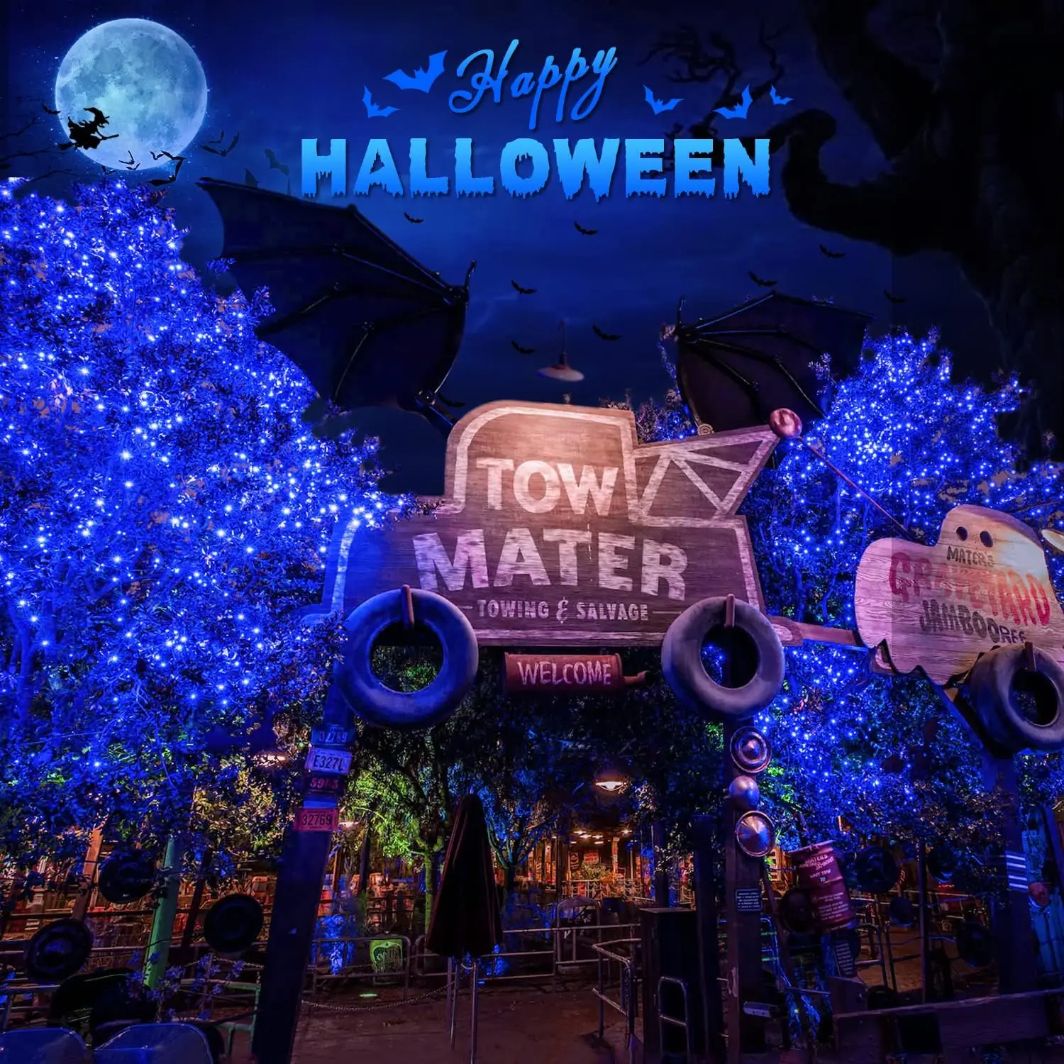 1 Pack Solar Meteor Shower Light/2 Pack 200 LED Solar Halloween Lights Blue