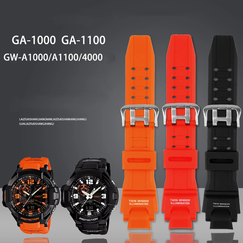 Rubber Watchband For Casio GA-1000/1100 GW-A1000/1100/4000 GW-A1100 Resin Silicone Watch Band Bracelet Blue Orange Black Strap