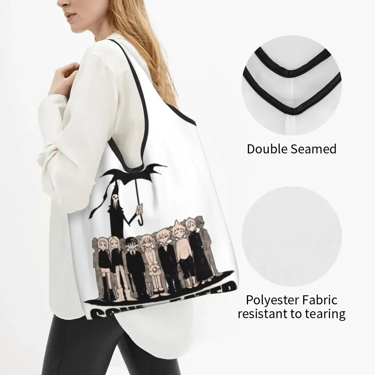 Soul Eater Groceries Shopping Tote Bags Women Fashion Shinigami Death the Kid Shoulder Shopper  Large Capacity Handbags