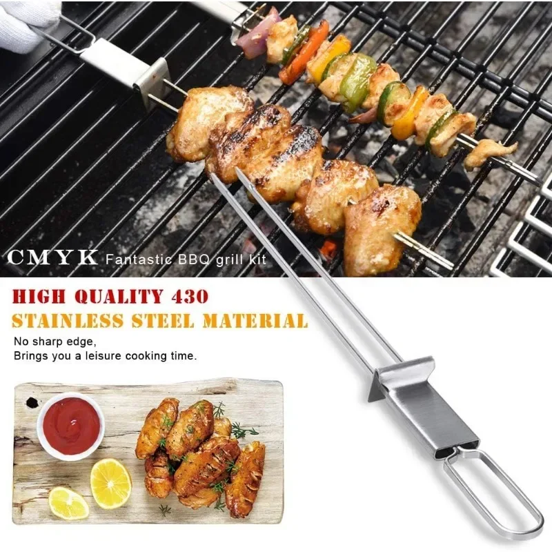 

Stainless Steel BBQ Skewers Reusable BBQ Skewers with Storage Tube Stainless Steel BBQ Needle Stick Outdoor Camping Picnic Tools