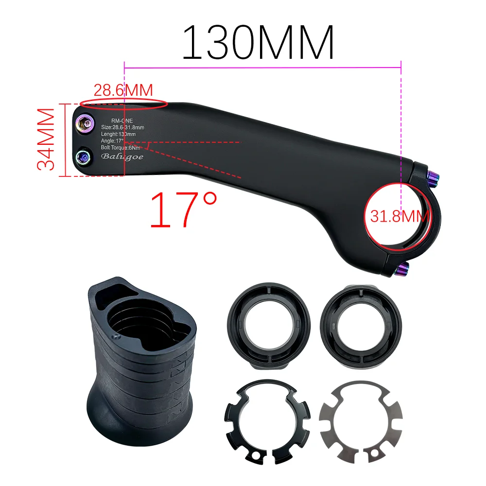 BALUGOE Carbon Fiber Internal Wiring Road Bike Mountain Bike Stem 28.6-31.8MM Riser With Washer -10 º -17 º Riding Accessories image 3