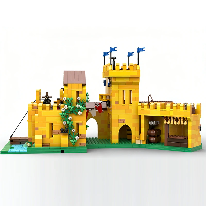 Medieval Castle Model MOC Building Bricks Yellow Castle Courtyard Modular Technology Children Holiday Gifts Assemble Toys Suit