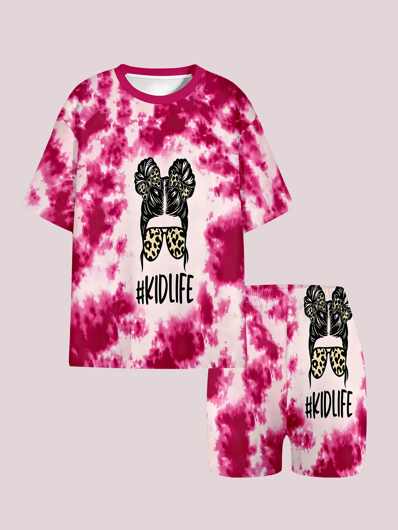 

Children tie dye children's messy life bag leopard print casual suit T-shirt and shorts suitable for birthday gifts, comfortab