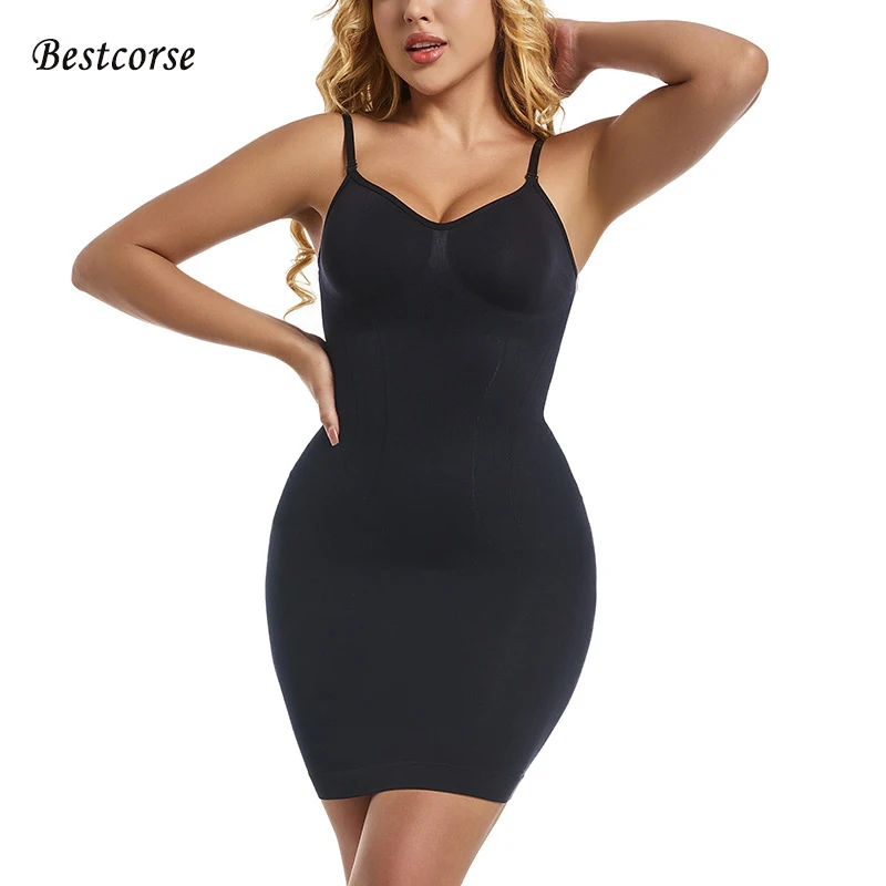 

Tight Seamless Shapewear Dress Women Spaghetti Strap Bodycon Corset Body Shaper Dress Slim Waist Full Tummy Control Slip Dress