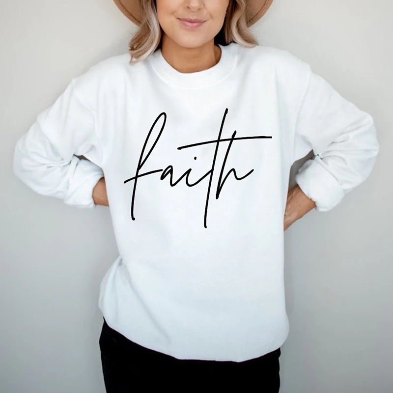 

Faith Bible Verse Women Sweatshirt Long Sleeve Screen Printed Inspirational Clothes Causal Motivational Hoodies Top Dropshipping