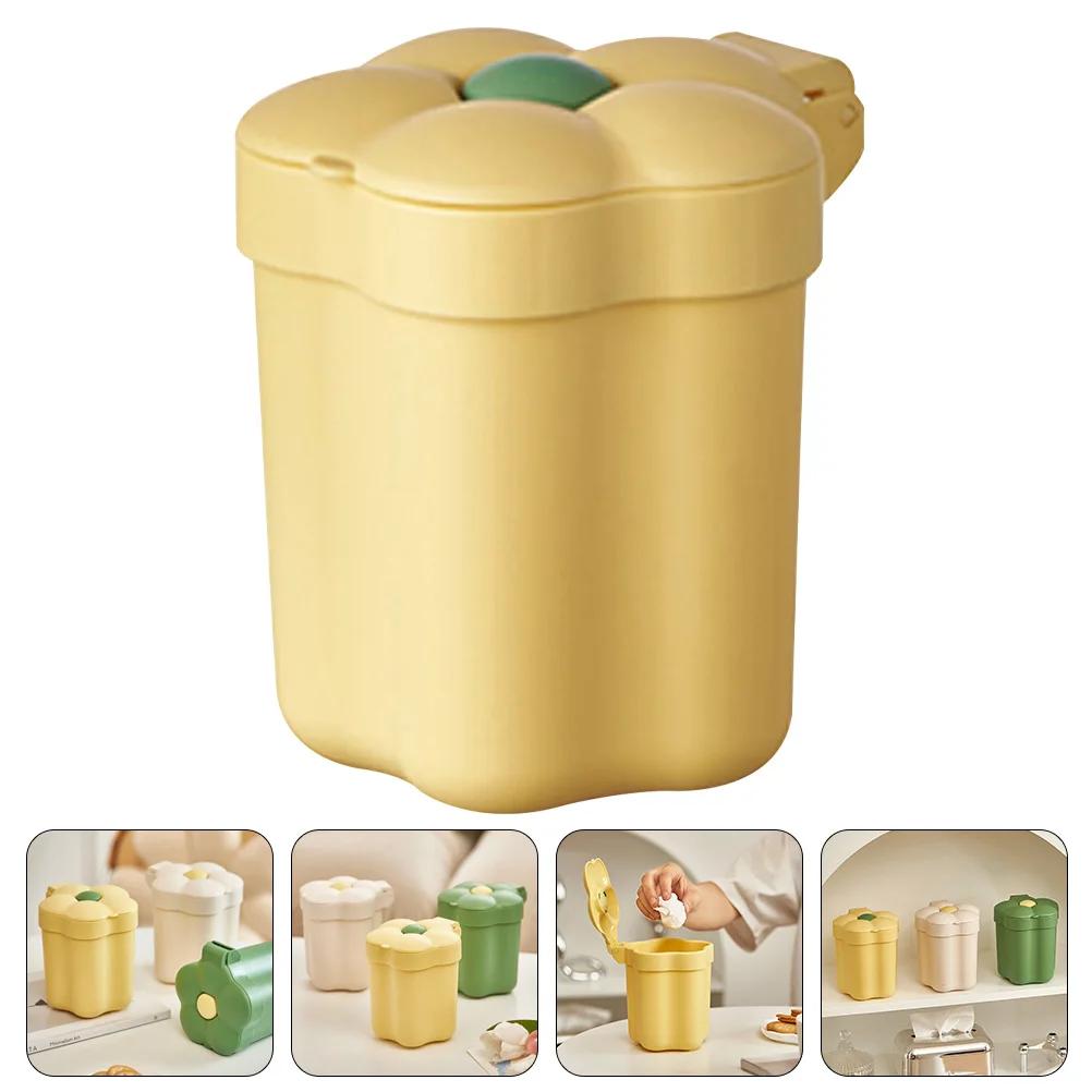 

Creative Desktop Trash Can with Lid Small Garbage Bin for Bedroom Office Home Flower Shaped Wastebasket Compact Mini for Kitchen
