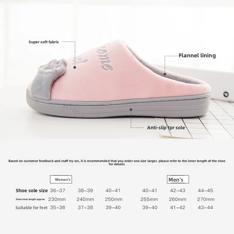 Zapatillas de lana para otoño e invierno, fregona de algodón para el hogar, pantuflas antideslizantes de terciopelo cálido para mujer, zapatos bonitos de dibujos animados para parejas