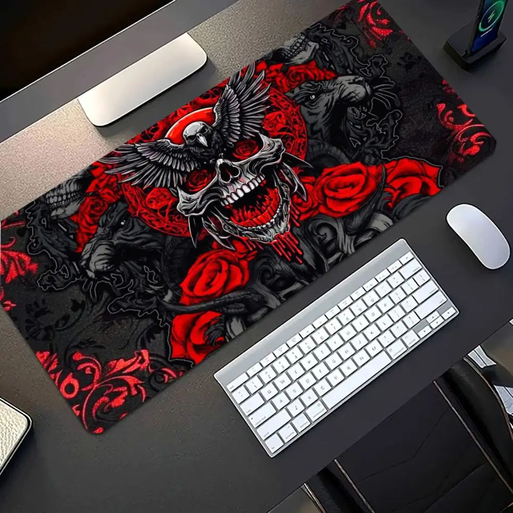 Red Dragon Skull Gaming Mouse Pad, Gothic Style Large Desk Mat, Non-slip Rubber Keyboard Pad for Office Home Gamer view 2