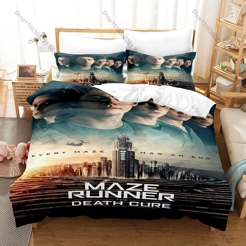 Cool The Maze Runner Bedding Set Duvet Cover + 2 Pillowcases Sci-Fi Survival Movie Giant Stone Maze Teen Adventure Bedroom Decor