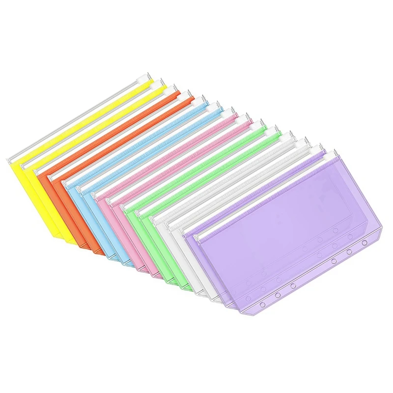 42 Pieces Binder Pockets A6 Size 6 Holes Binder Zipper Folders Waterproof PVC Loose Leaf Bags For 6-Ring Binder Notebook