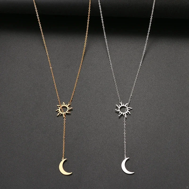 2024 New Stainless Steel Sun Totem And Moon Necklace For Women Fashionable Exquisite Summer Must-Have Party For Friend Jewelry