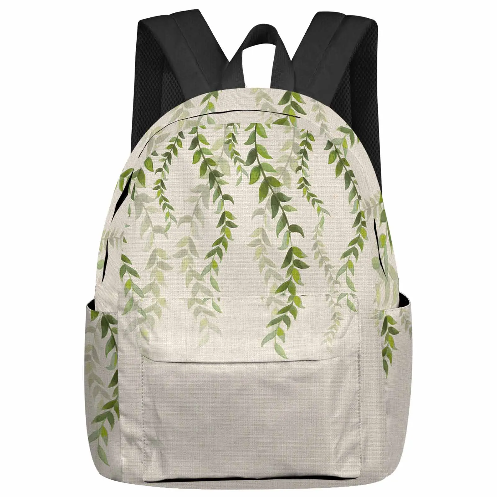 Plant Leaves Beige Linen Background Backpack Teenagers Student School Bags Laptop Custom Backpack for Men Women Travel Bag