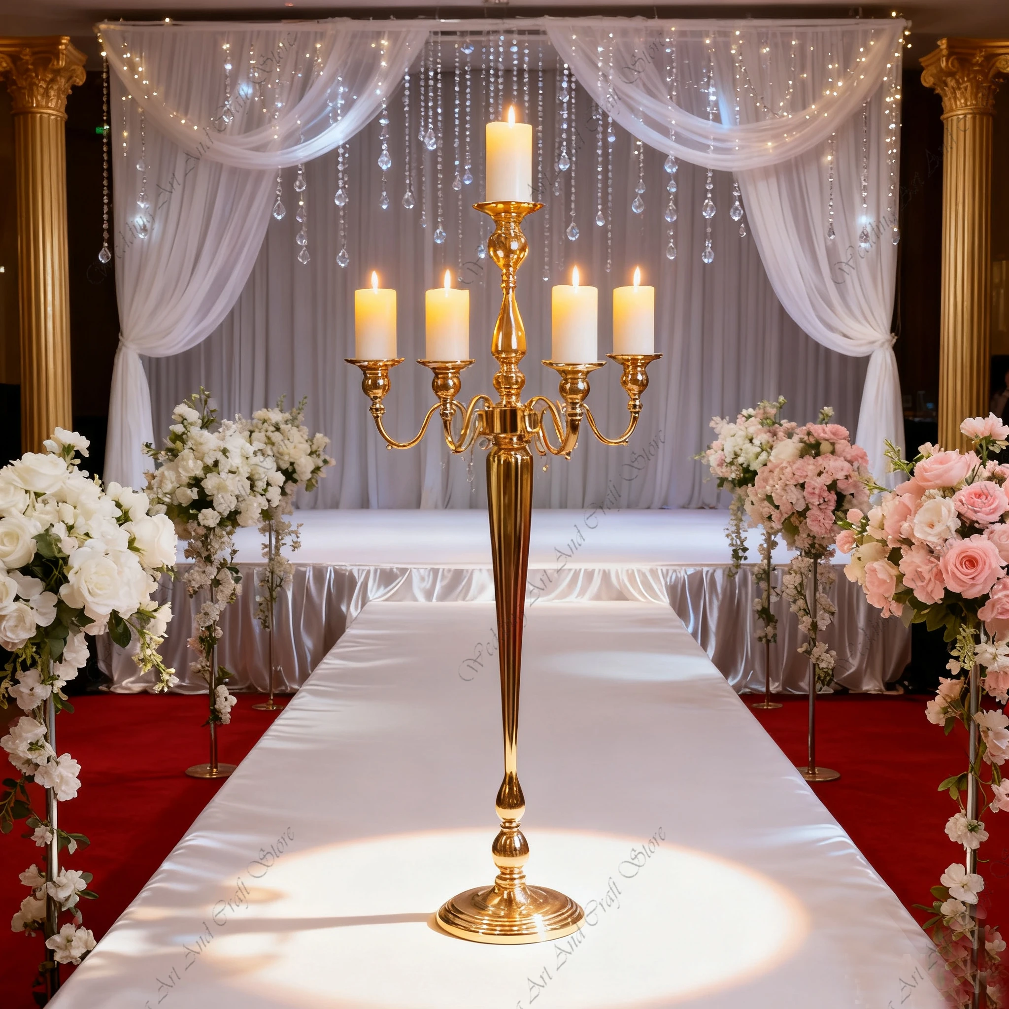 

10 шт. 100-120 см 30 свадебный реквизит ремесла металлический подсвечник с 5 головками железный золотой подсвечник домашнее свадебное украшение ivy214