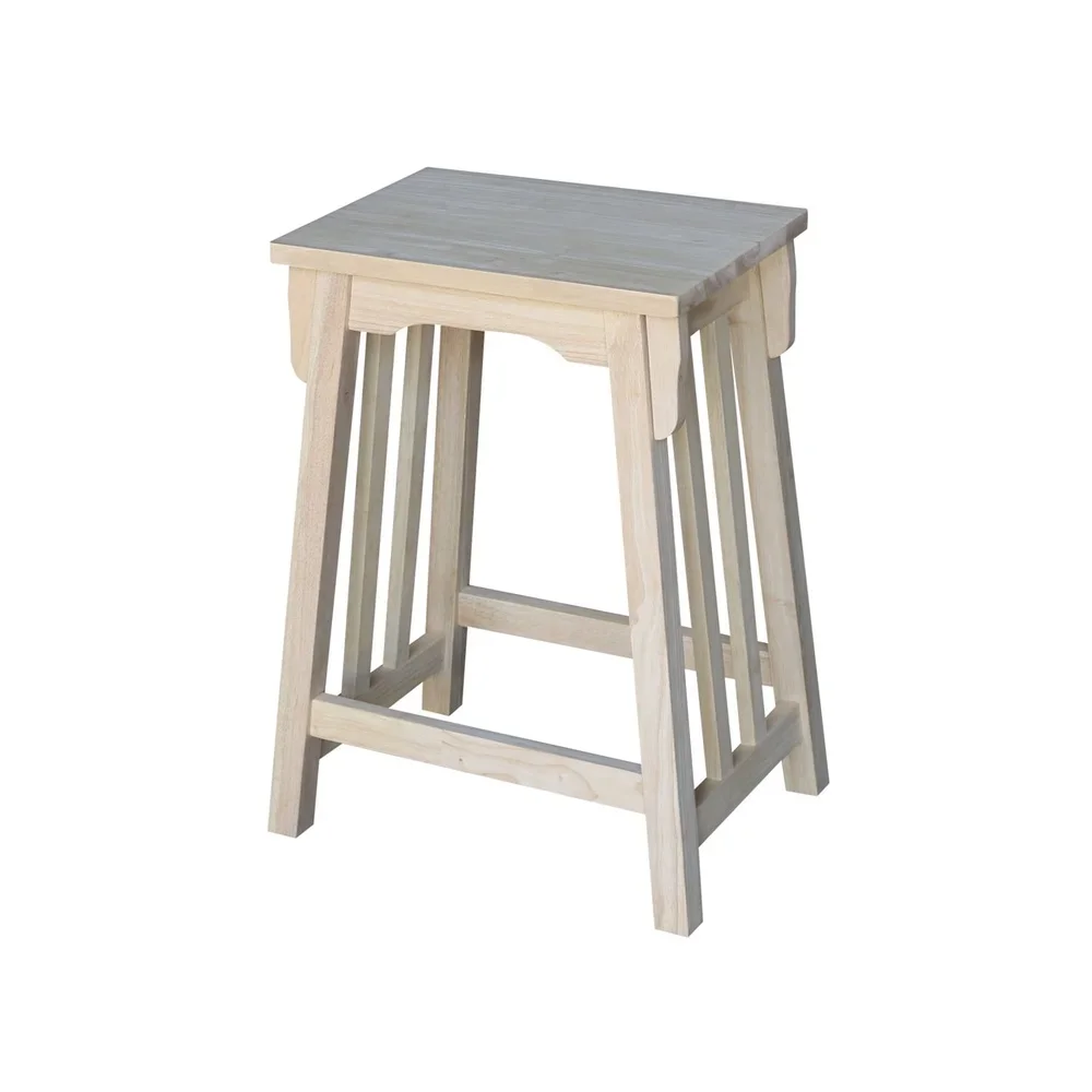 Unfinished Solid Wood Counter Height Stool 24 Inch Tall Armless Barstool Kitchen Dining Room or Lounge
