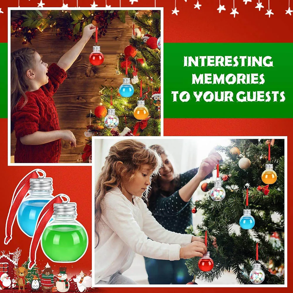 6/100Pcs Christmas Tree Ornament Fillable Booze Water Bottle Bulbs Shape Plastic Clear Christmas Ball Pendant Home Party Decor