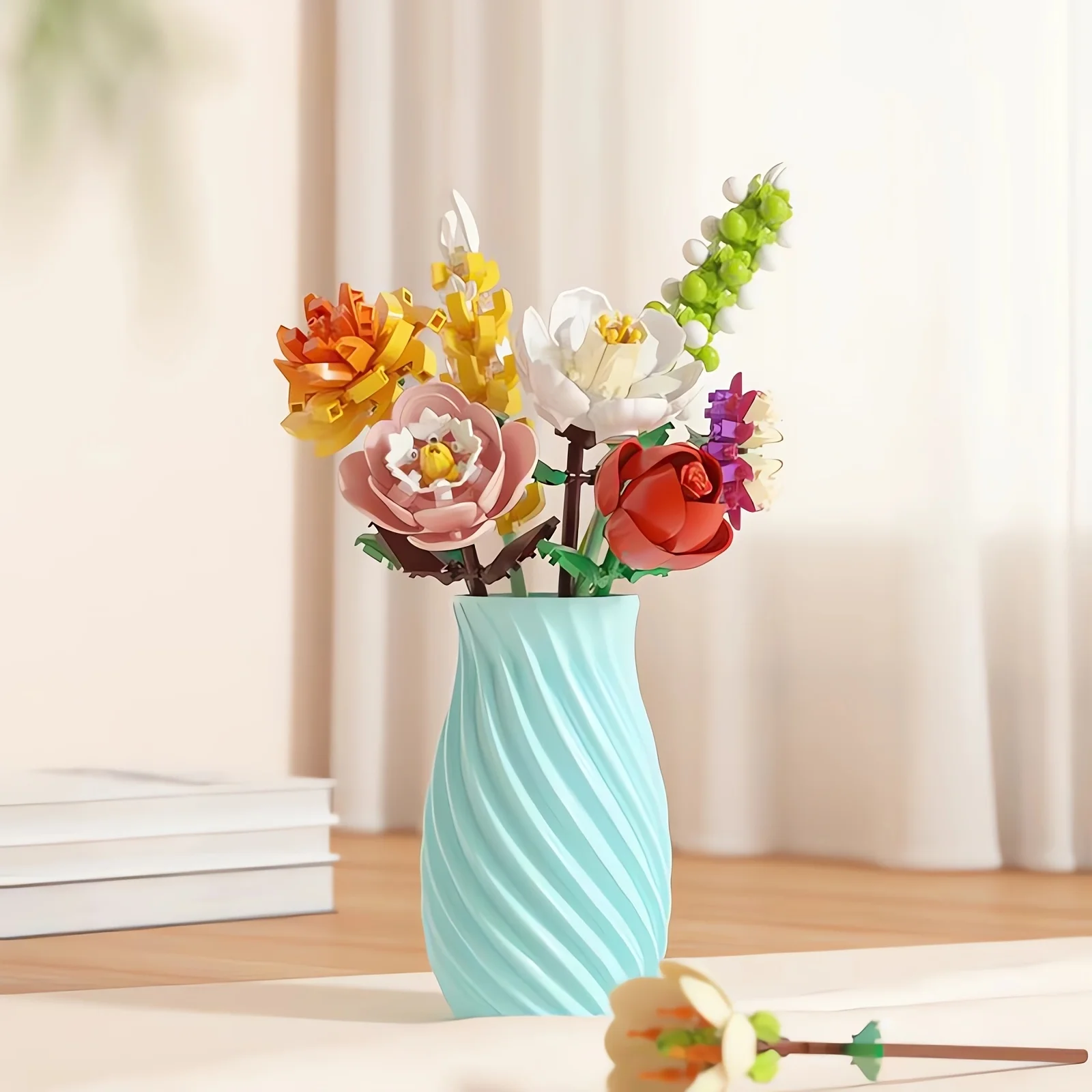 Romantische Blumendekorationen für Bausteine, Festivalgeschenke, kleine Bausteinsträuße, handgefertigte Blumensträuße, Valentinstag – Detail 4